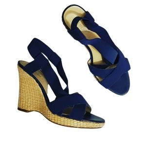 Chadwicks Navy Blue Open Toe Strappy Wedge Sandals 7.5